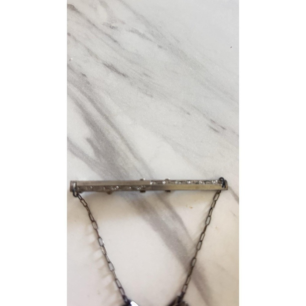 Vintage Art Deco Sterling Silver Bar Collar Clip Tie Clip Central Carnelian 1940 - Picture 9 of 12